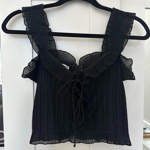 Black Ruffle Lace Up Top